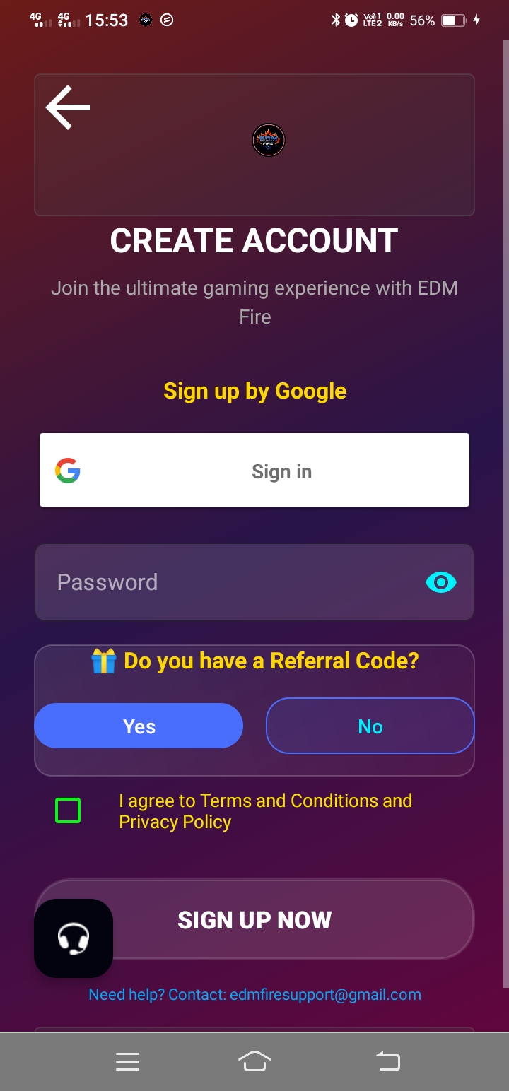 EDM Fire tournament join page with virtual coin entry