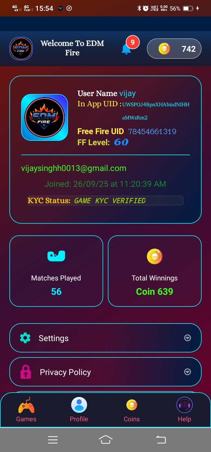 EDM Fire Free Fire UID KYC verification screen